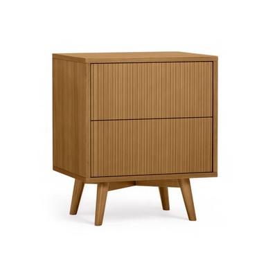 Tremolo Bedside Nightstand with 2 Push-Open Drawers & Fluted Fronts Accent