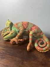 Folkmanis Chameleon Small Hand Puppet Plush Toy Brown Green Orange 