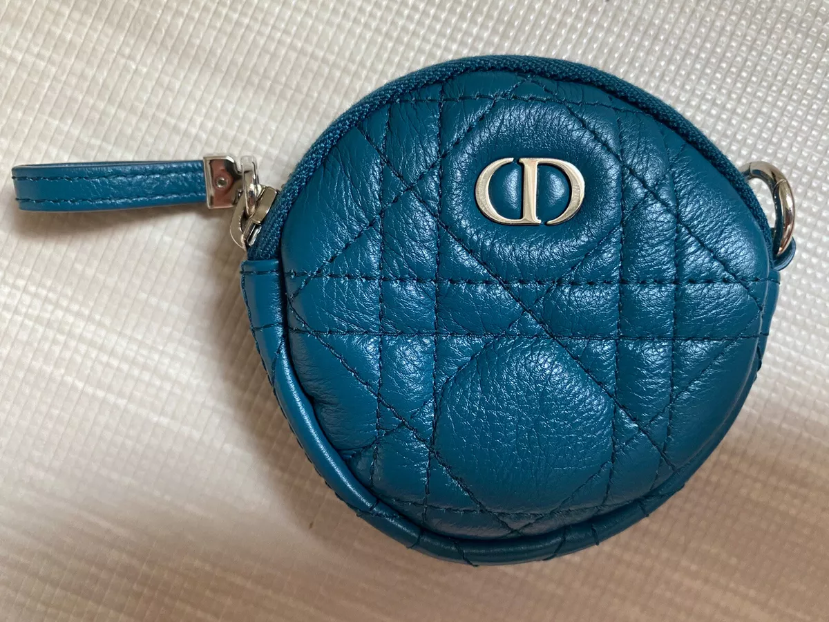 Dior Teal Calfskin Detachable Caro Round Coin Purse