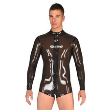 Transparent black Men Latex Catsuit Front Zipper Long Sleeve Swimsuit DivingSuit