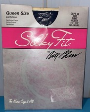 Vtg Bill Blass Silk Fit Reinforced Panty Sandalfoot Pantyhose Navy Blue Queen