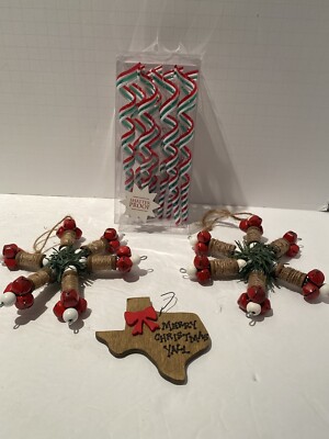 Lot 11 Red White Green Christmas Ornaments Spiral Snowflake Texas State