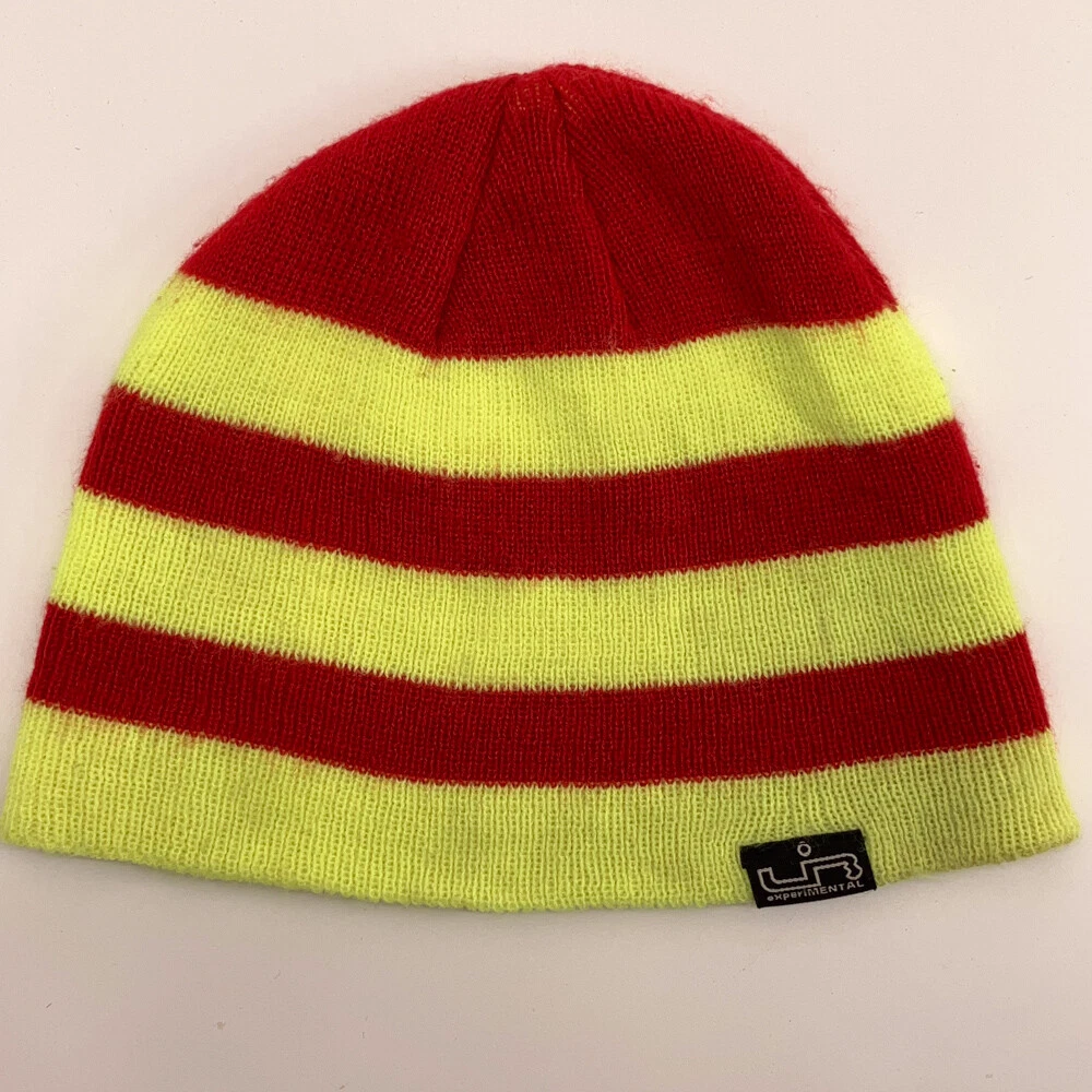 experiMENTAL Red and Highlighter Bright Yellow Winter Hat Beanie Cap