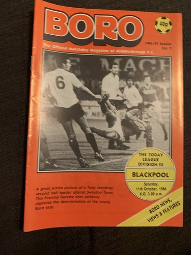 1986 Middlesbrough V  Blackpool Football  Programme - Picture 1 of 2