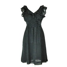 Pure Alfred Sung Womens Dress S Black Polka Dot Chiffon Ruffle Fit & Flare 