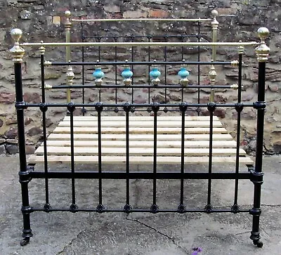 Buy Victorian Brass And Iron Standard Double ( 4 Feet 6 Wide ) Bed & Pine Base