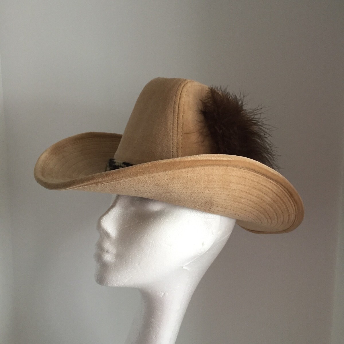 STETSON Vintage Cowboy Hat Womens Feather Corduroy Large Vintage Women main image 4