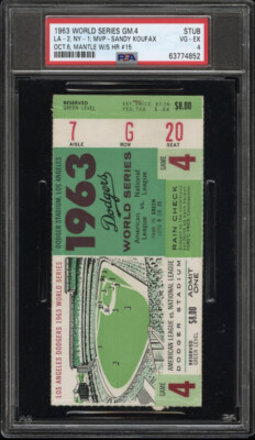 1963 WORLD SERIES GAME 4 DODGERS CLINCHER TICKET🎟KOUFAX MVP