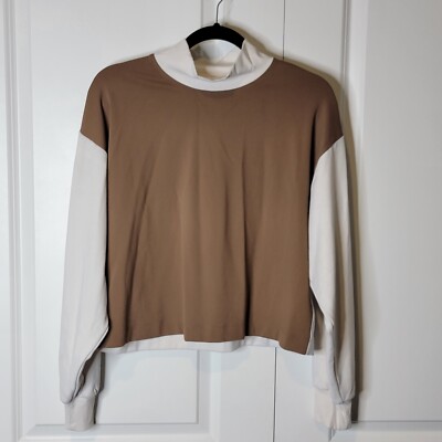 Athleta Size M Brown White  Venice Mock High Neck Long Sleeve Active Sweatshirt