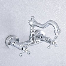 Polished Chrome Bathroom Basin Sink Faucet Dual Handles Mixer Tap Wall Mount