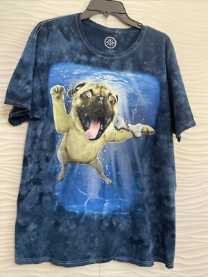 Nirvana Nevermind Pug Parody Tie Dye Psychedelic Grunge Funny Dog Large T-Shirt