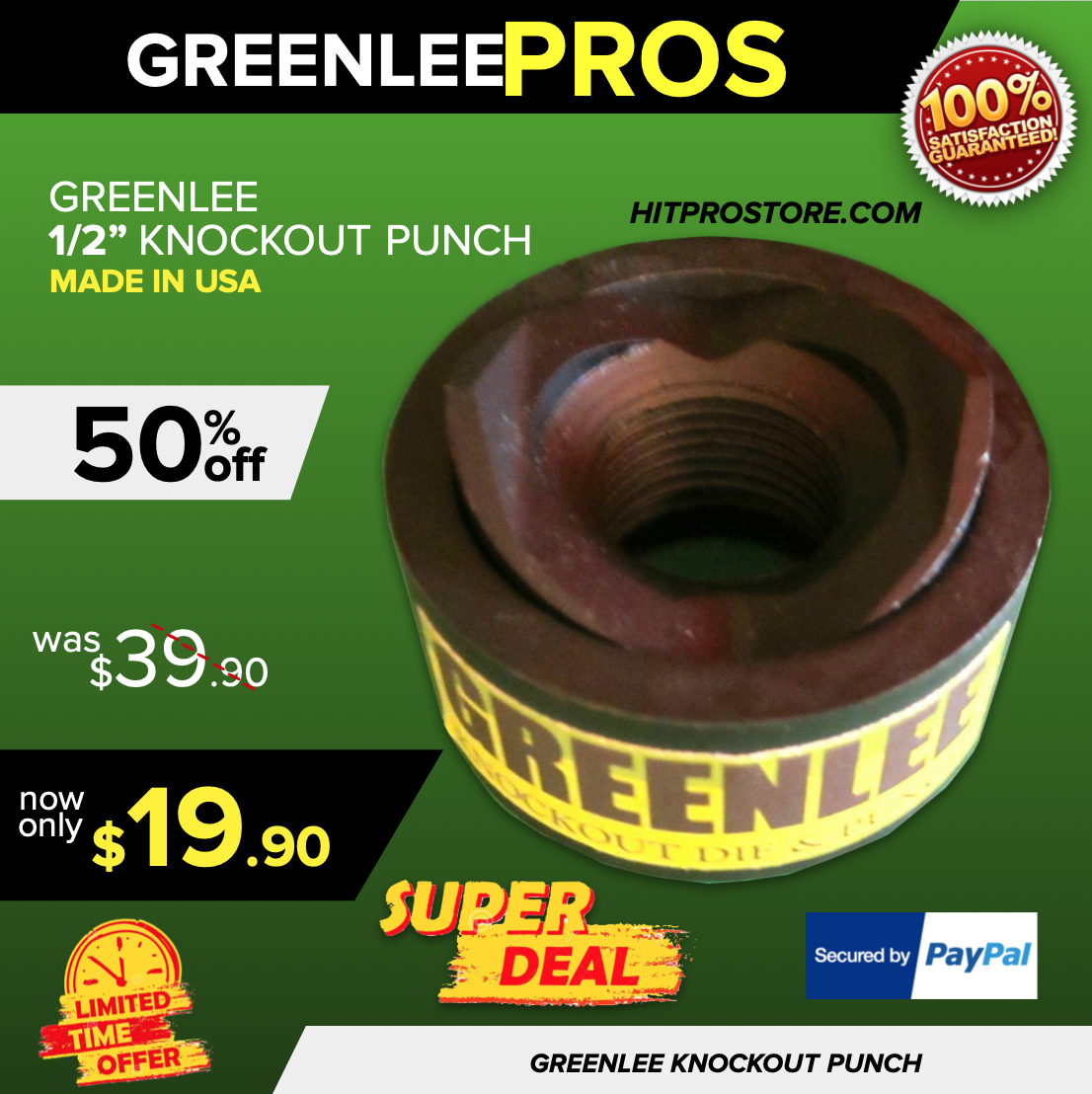 GREENLEE KNOCKOUT SET 1/2'' DIE PUNCH & MINT CONDITION, ORIGINAL, FAST