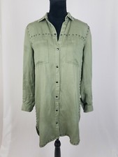 Rails women XS green Bowie shirt dress studs linen blend snaps buttons grunge
