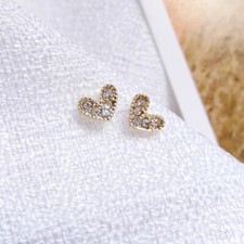 CZ Heart Petit Stud Earrings 925 Sterling Silver