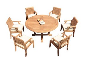 DSLG A-Grade Teak 7pc Dining Set 60" Round Table 6 Arm Chairs Outdoor Patio