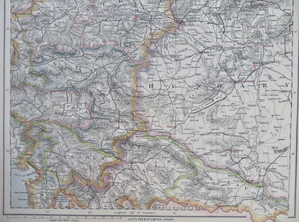 奥匈帝国 哈布斯堡帝国 维也纳 布达佩斯 1883 年 莱茨 稀缺 两张地图 — 第 4/4 张图片