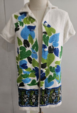 Vintage 60s Terrycloth Beach Coverup Bright Blue Green Unique Design S/M