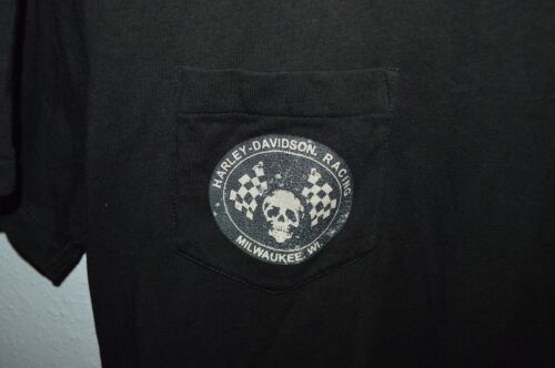 Harley Davidson Motorcycles Racing Mens T Shirt Medium Black Basic Pocket tee - Picture 1 of 4