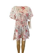 Pretty floral flutter sleeve Smocked Waist Tie Backruffle hem dress Women  s Med