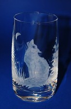 Sch&ouml;nes Trinkglas Becher mit Wolf Hund Sch&auml;ferhund Namensgravur HANDGESCHLIFFEN