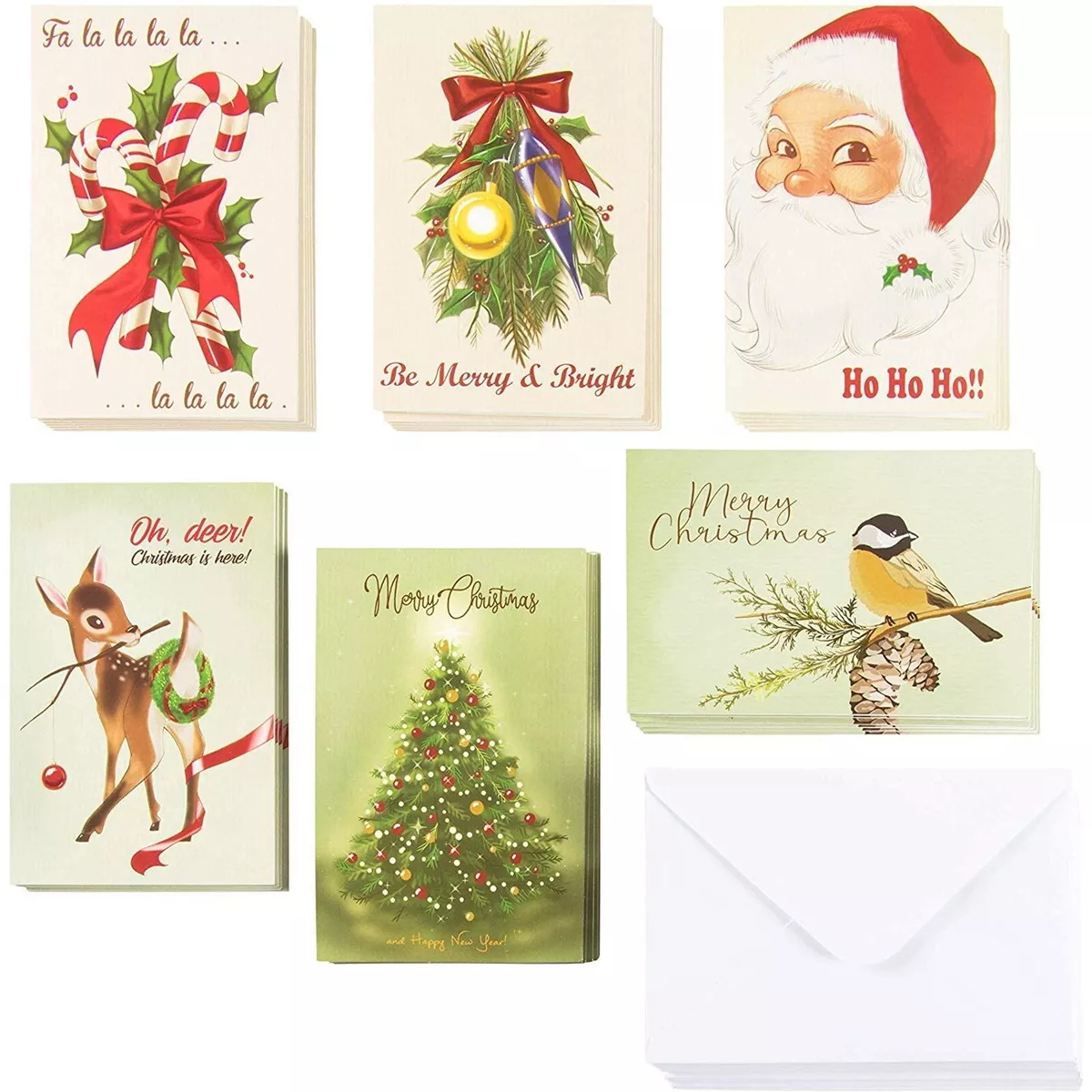 48x Christmas Cards with Envelopes Vintage Holiday Blank Greeting