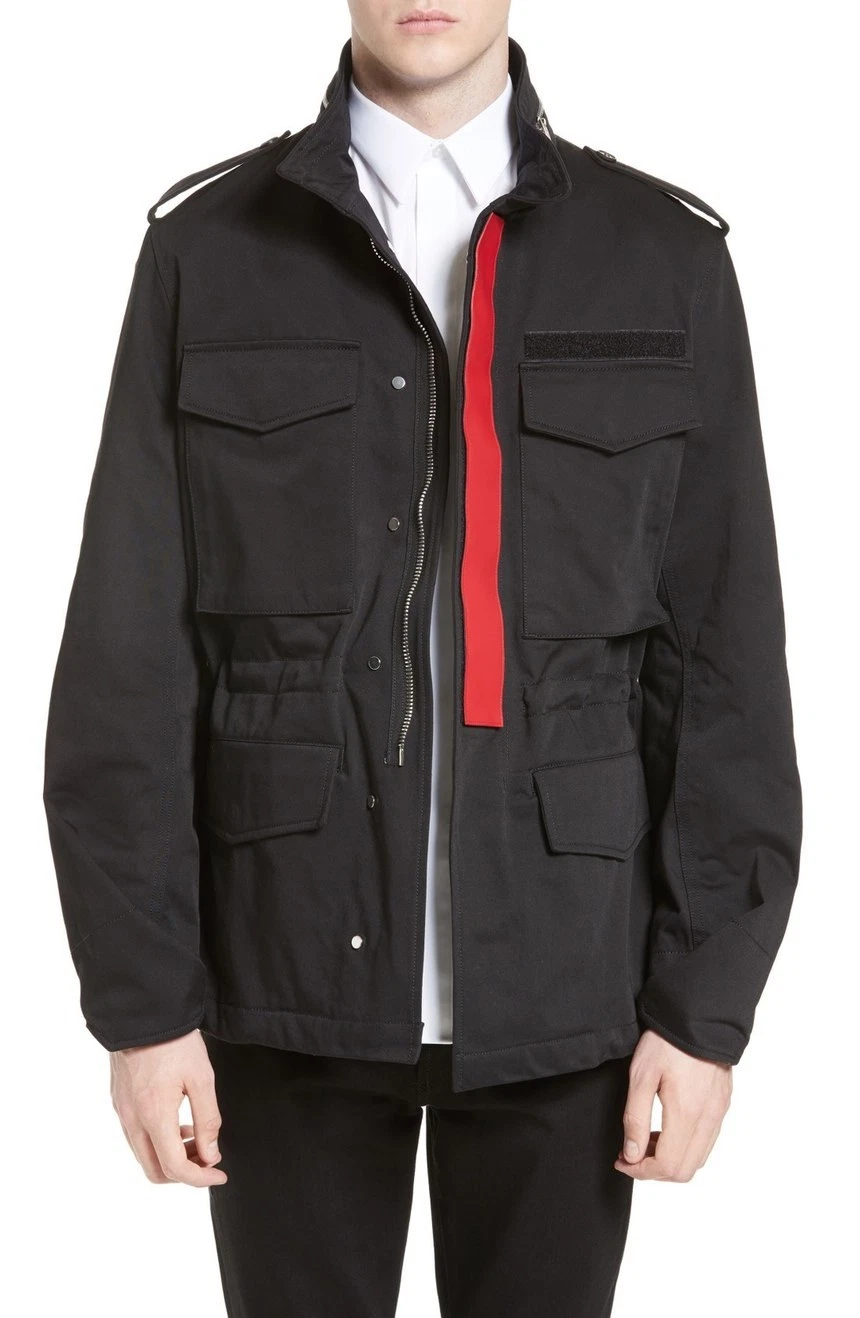 Givenchy — GIVENCHY Red Leather Stripe Cotton Blend Field Jacket Size 48 (L) RETAIL  $1995
