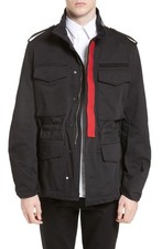 GIVENCHY Red Leather Stripe Cotton Blend Field Jacket Size 48 L RETAIL  1995