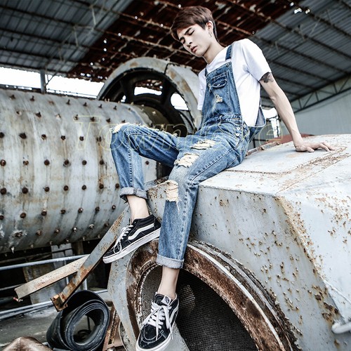 Ripped Men's Denim Pants Overall Casual Slim Fit Jumpsuit Jeans Cowboy Cargo SZ - Picture 5 of 12