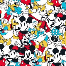 BTY Disney Mickey Friends Sensational 6 Snapshot White Cotton Fabric BY The Yard