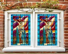 3D Cross 302NAO Window Film Print Sticker Cling Stained Glass UV Block Fay