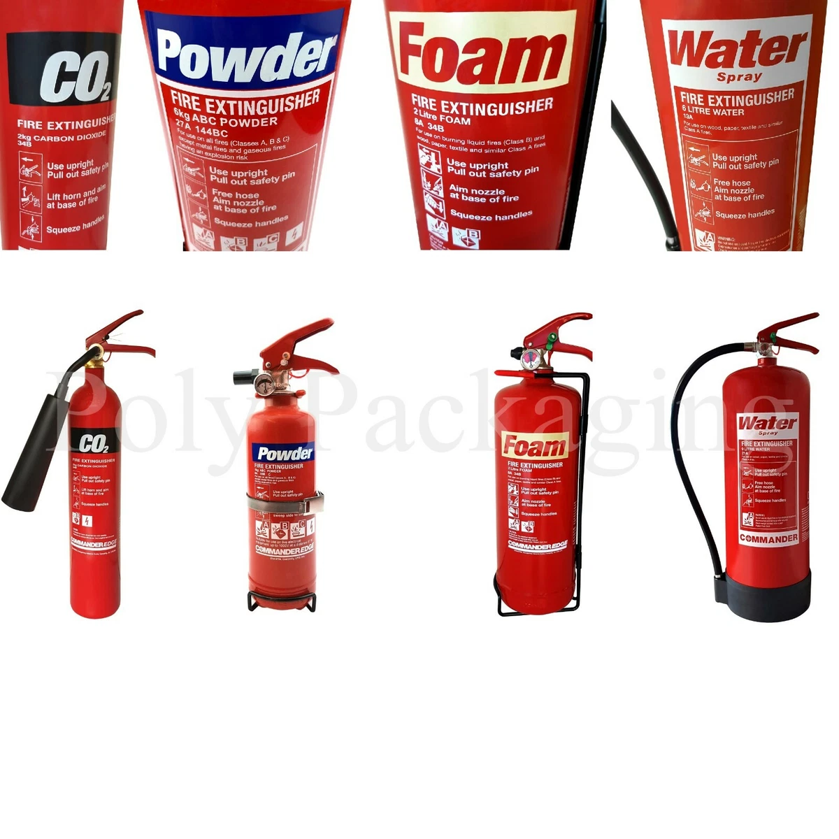 Every Type of FIRE EXTINGUISHERS Any Qty Dry Powder Foam Water CO2 Blanket
