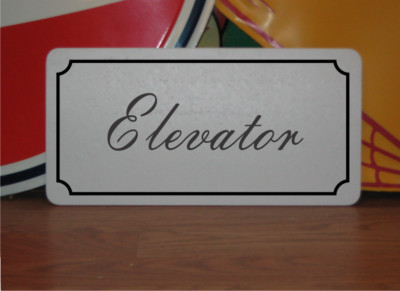 Elevator Metal Sign in Fancy Script and Black Border