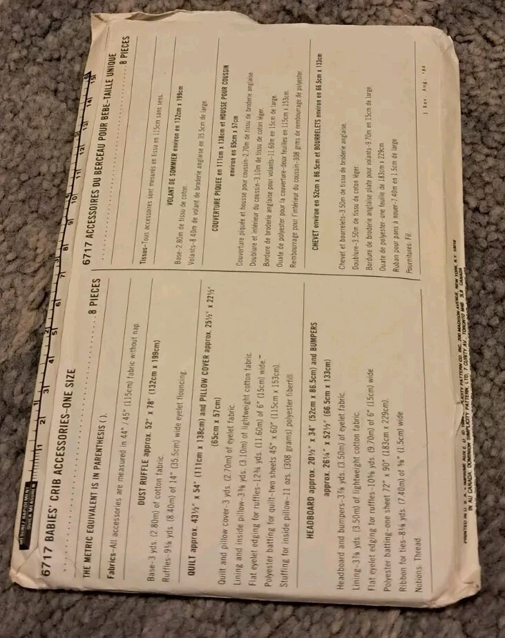 Simplicity 6717 sewing pattern Babies’ Crib Accessories One Size Cut Complete - Image 2 of 2