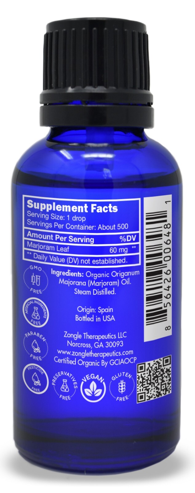 Zongle USDA Certified Organic Marjoram Essential Oil, Safe To Ingest, 1 oz