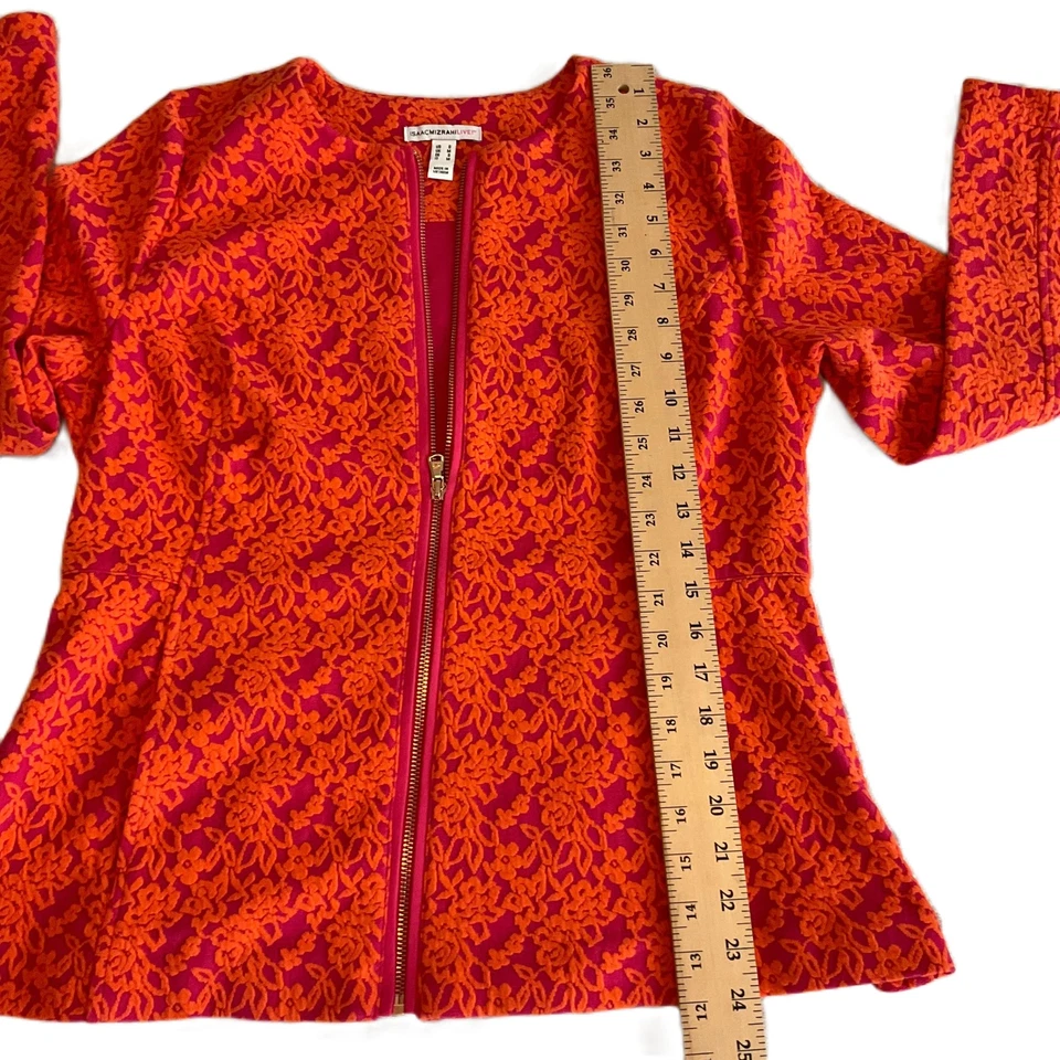 Chaqueta Isaac Mizrahi Live Mujer Rosa Naranja Floral Cremallera Recortada Talla S Foto 4 de 4