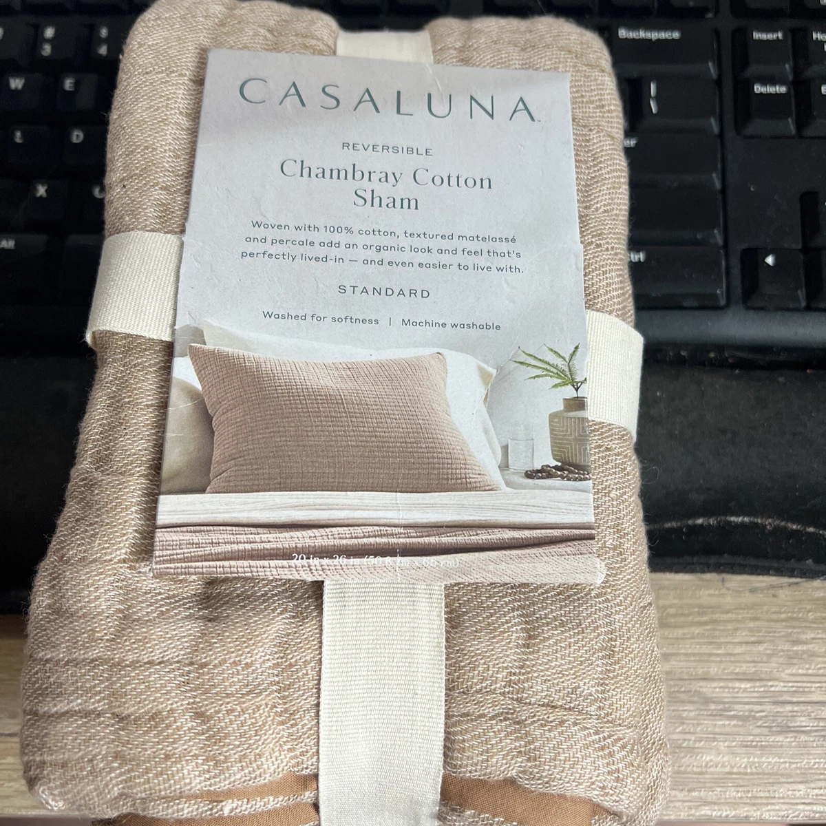 Standard Reversible Textured Cotton Chambray Coverlet Sham Natural/Warm Brown -