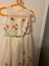 Girls Dress with flower and butterfly  s embroidered on size 8