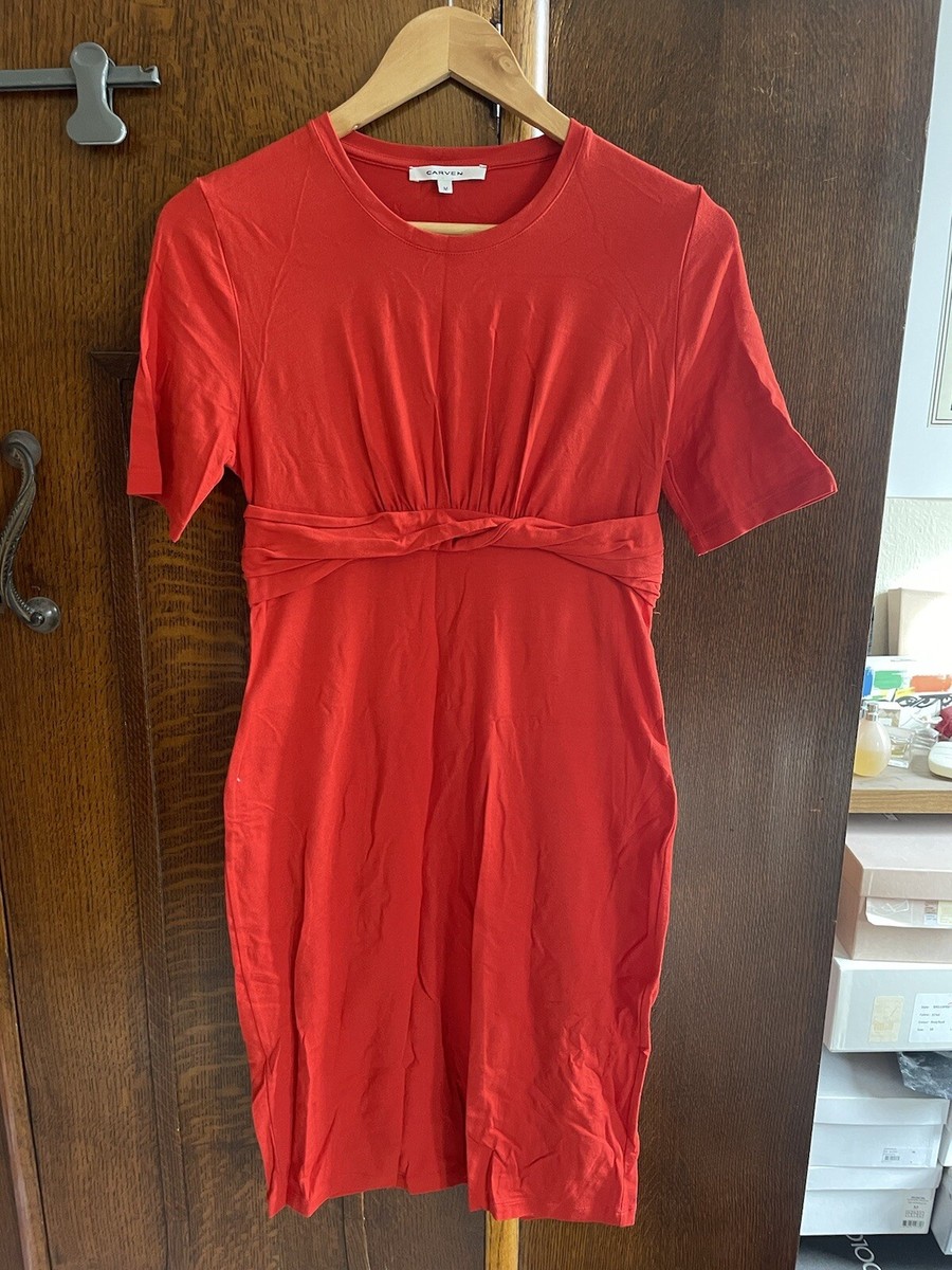 CARVEN Red Tight Cotton Jersey Bodycon Dress Size M 10