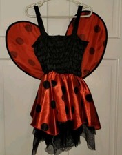 LADY BUG black Red Poly Tulle Wings Costume Dress. Girls M