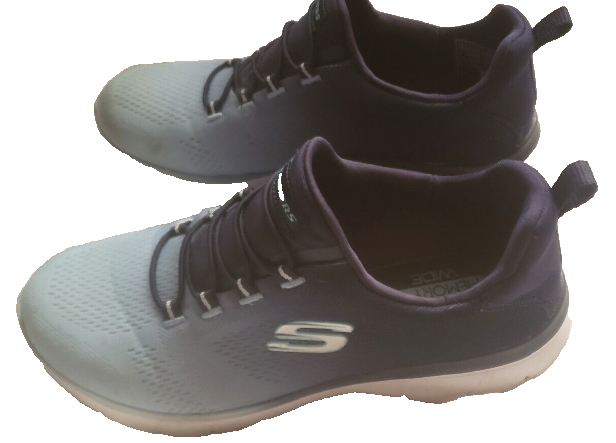Sketchers Memory Foam dark blue fade light blue white sole