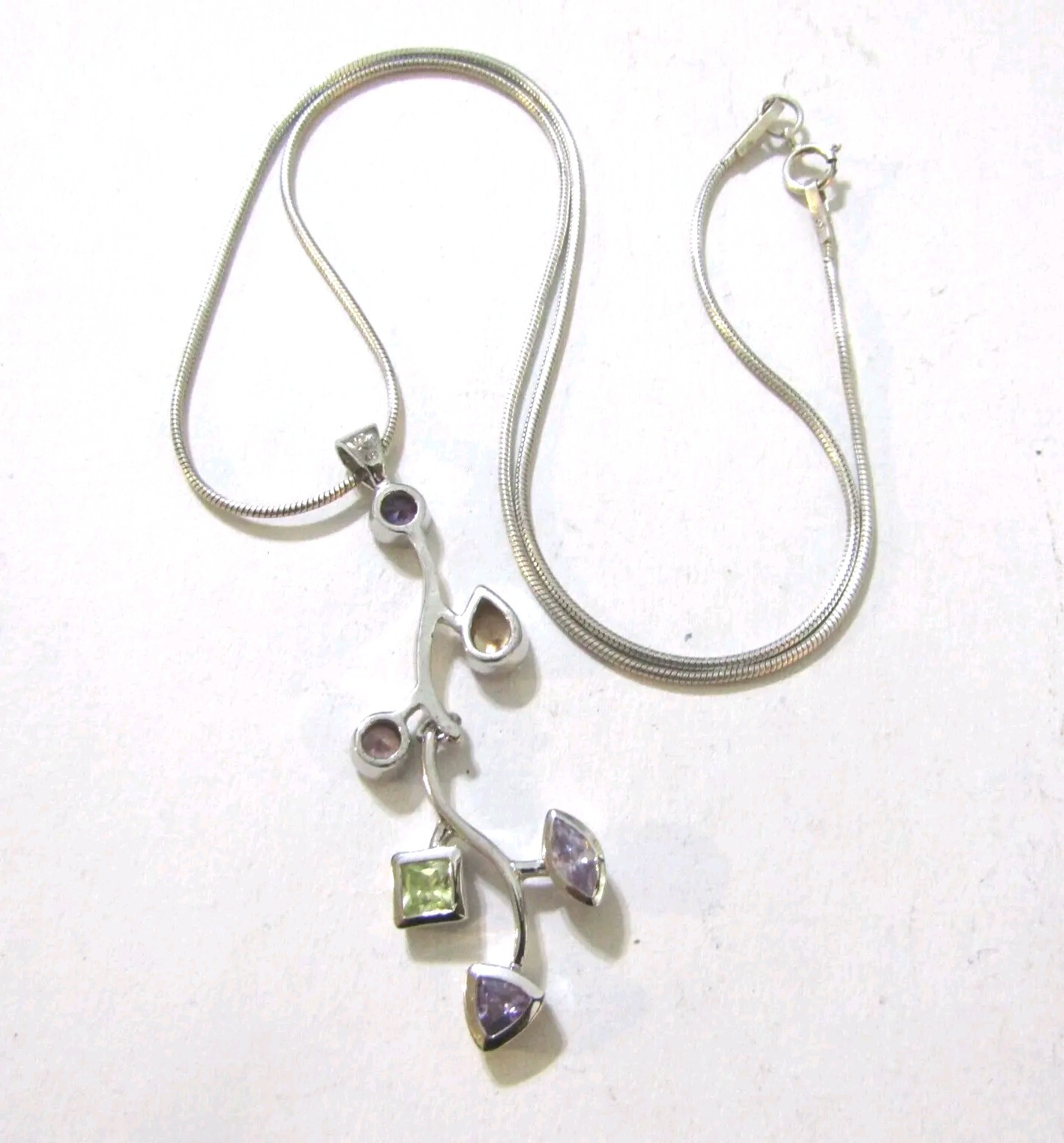 Amethyst Peridot Gemstone Leaf Pattern Pendant Ne… - image 2