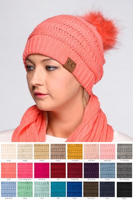 ScarvesMe Cable Knit Beanie Hat With Faux Fur Pom Pom – Stretchy, Soft, Unisex Winter Hat - View #8