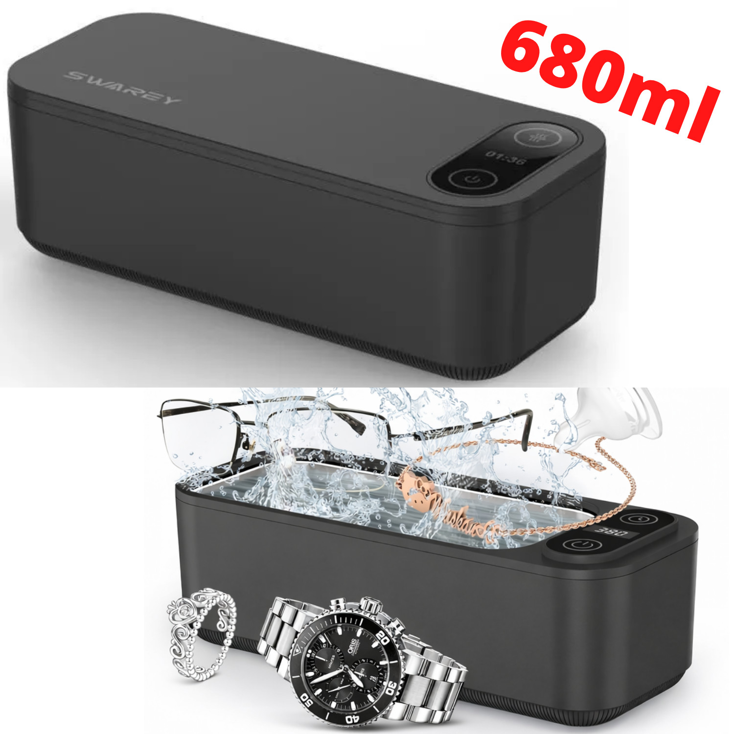 Nettoyeur ultrasons SWAREY un écrin de soin noir 680ml pour montres et bijoux