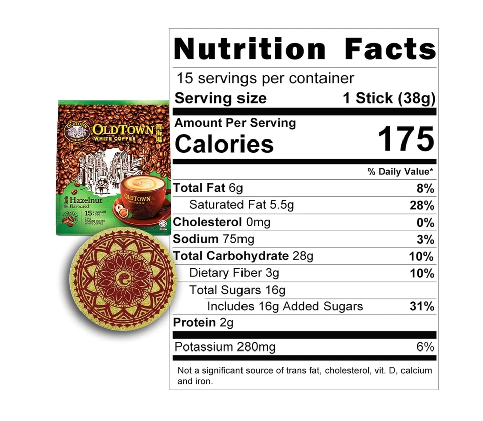 (Paquete de 3 - Avellana) OLD TOWN (3 en 1) Café Asiático Café Instantáneo Foto 2 de 4