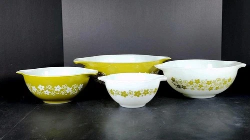 Vintage Pyrex Spring Blossom Green Cinderella Bowl Set 441 442 443 444 Complete