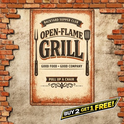 Smoke House BBQ Friends Family Metal Sign Outdoor Grill Wall Plaque