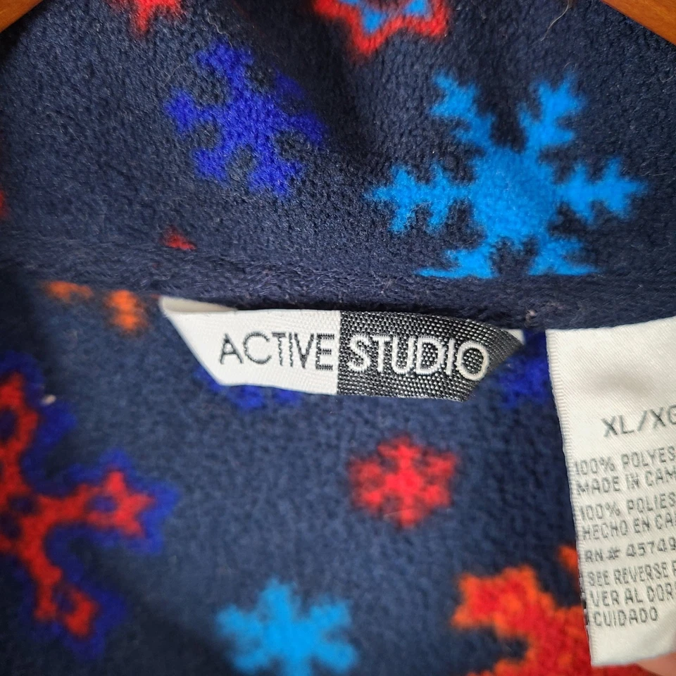 Active Studio Sweater Women XL Blue Red Orange Snowflake Fleece 1/4 Zip Pullover - Image 3 of 4