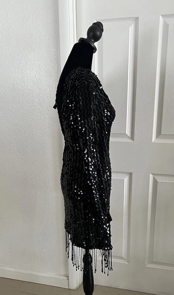 1980s Vintage Black Sequined and Beaded Dress by Climax Karen Okada-Size 3/4- - Image 3 of 4