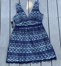 Lulus XL Navy Crochet Lace Skater Dress NWT Floral Fit & Flare Party Cocktail