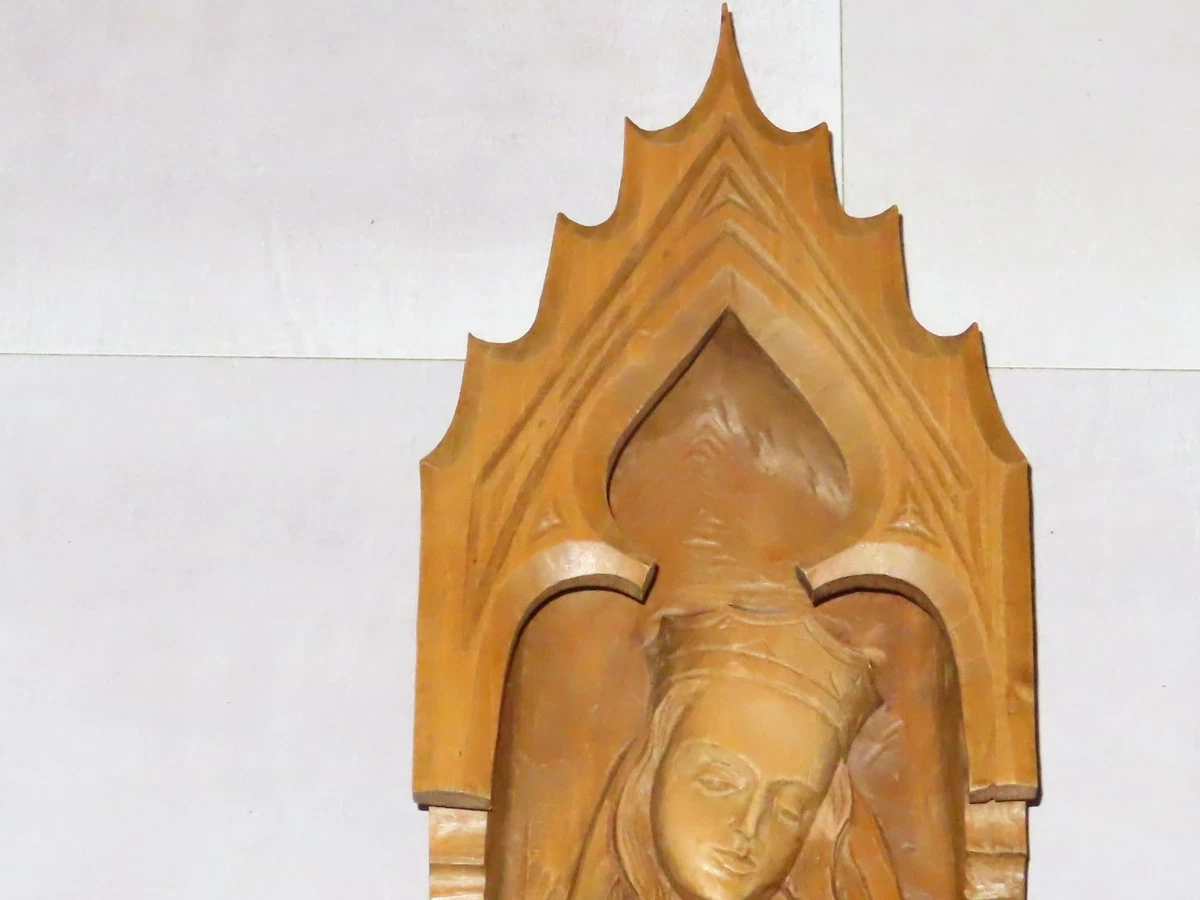 Heiligenfigur Holzfigur "Heilige Maria mit Jesuskind " Mondsichel Wandrelief!